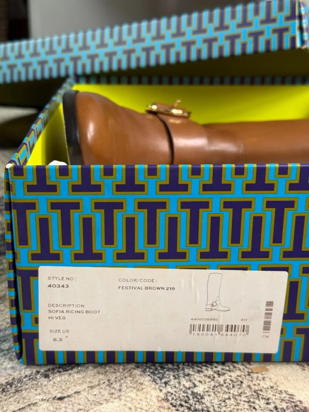 NEW Tory Burch Sofia Riding Boots Camel Leather Gold Buckle Knee High Size 6.5